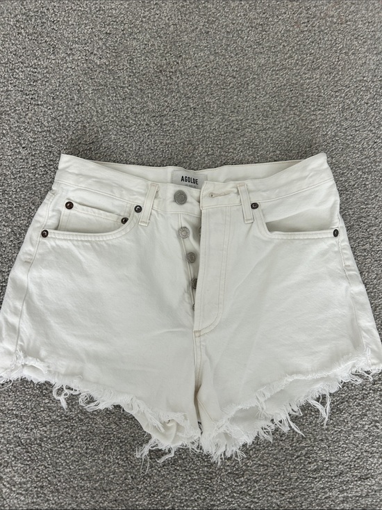Agolde Pants - Agolde White High-Rise Frayed Cutoff Denim Shorts